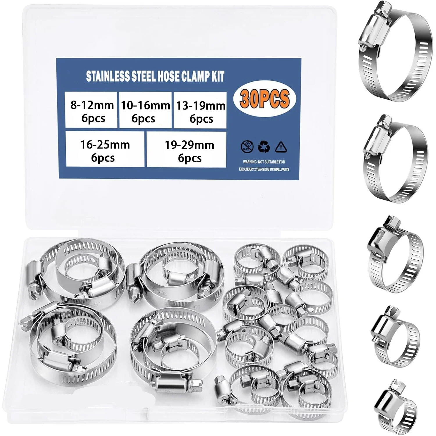 30Pcs 8-29mm Auto Kraftstoff Rohr Rohr Klemme Edelstahl Schraube Band Schlauch Klemmen Schneckengetriebe Zange werkzeuge Wasserhahn Wasser Rohre Befestigungen