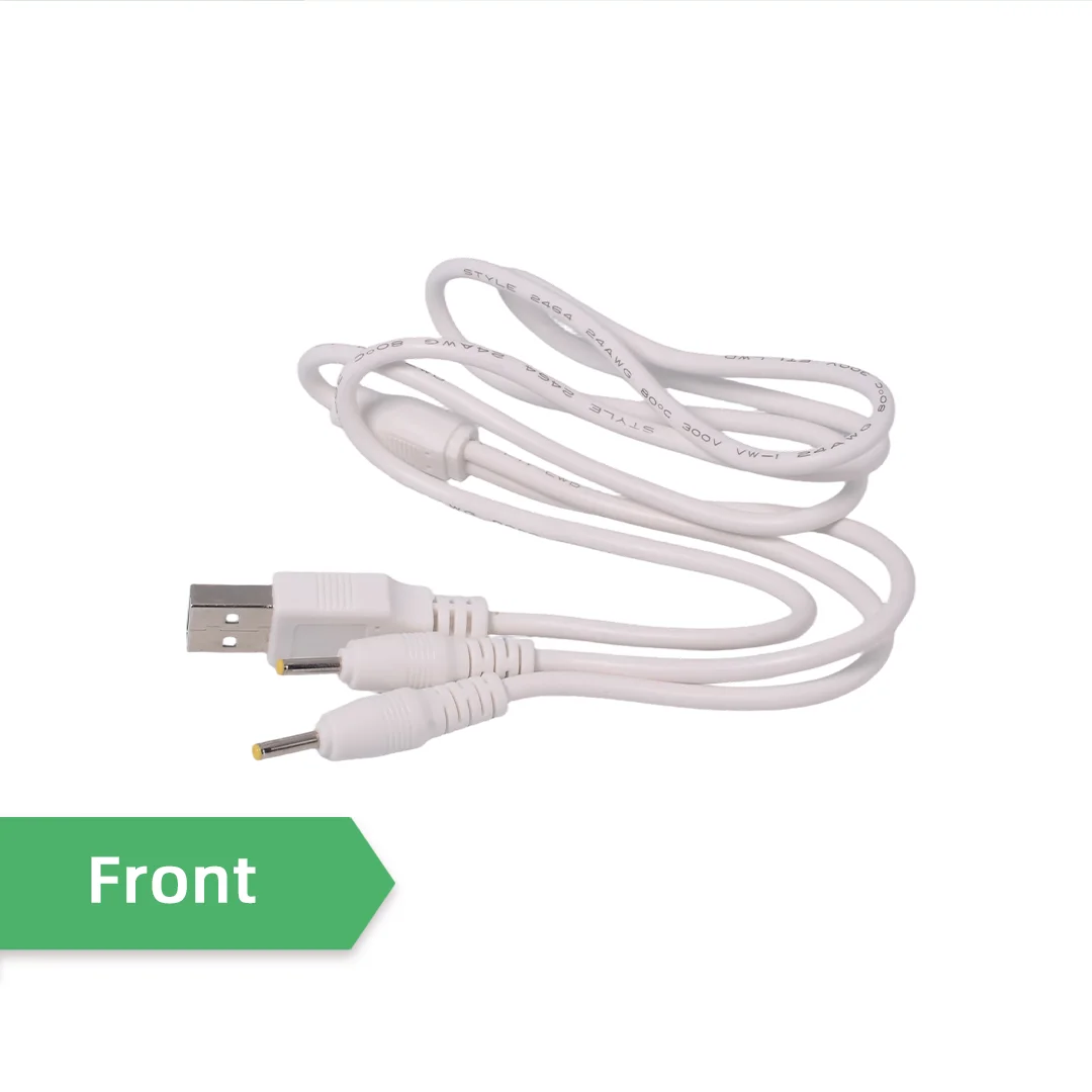 U2-B28-WH(25x7)1 in 2 out USB Charging Cable to Dual Double 2 DC Barrel Jack 2.5mm X 0.7mm 1m Power Cable for Electronics