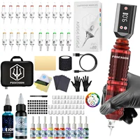Kit de tatuaje POSEIDON, Kit de bolígrafos rojos para tatuaje, Kit de máquina de maquillaje permanente, nueva fuente de alimentación inalámbrica para tatuajes, Kit de pistola para tatuajes
