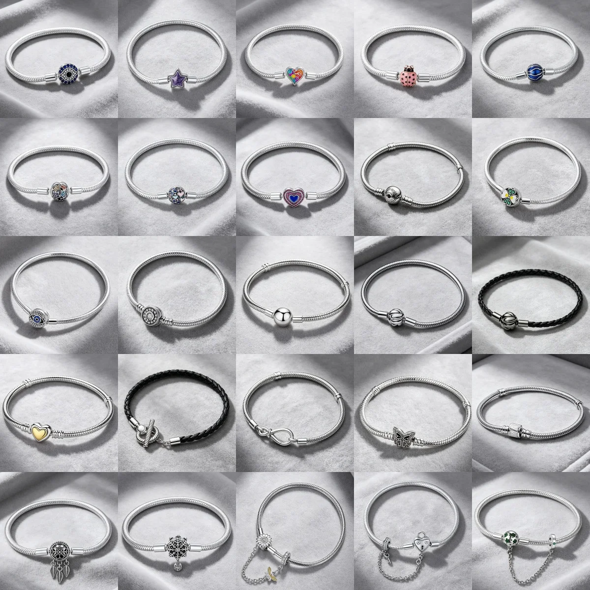 925 Silver Women's DIY Snake Bone Bracelet, Colorful Dropping Glue Love Star Insect Buckle, Daily Fashion Jewelry Accessories