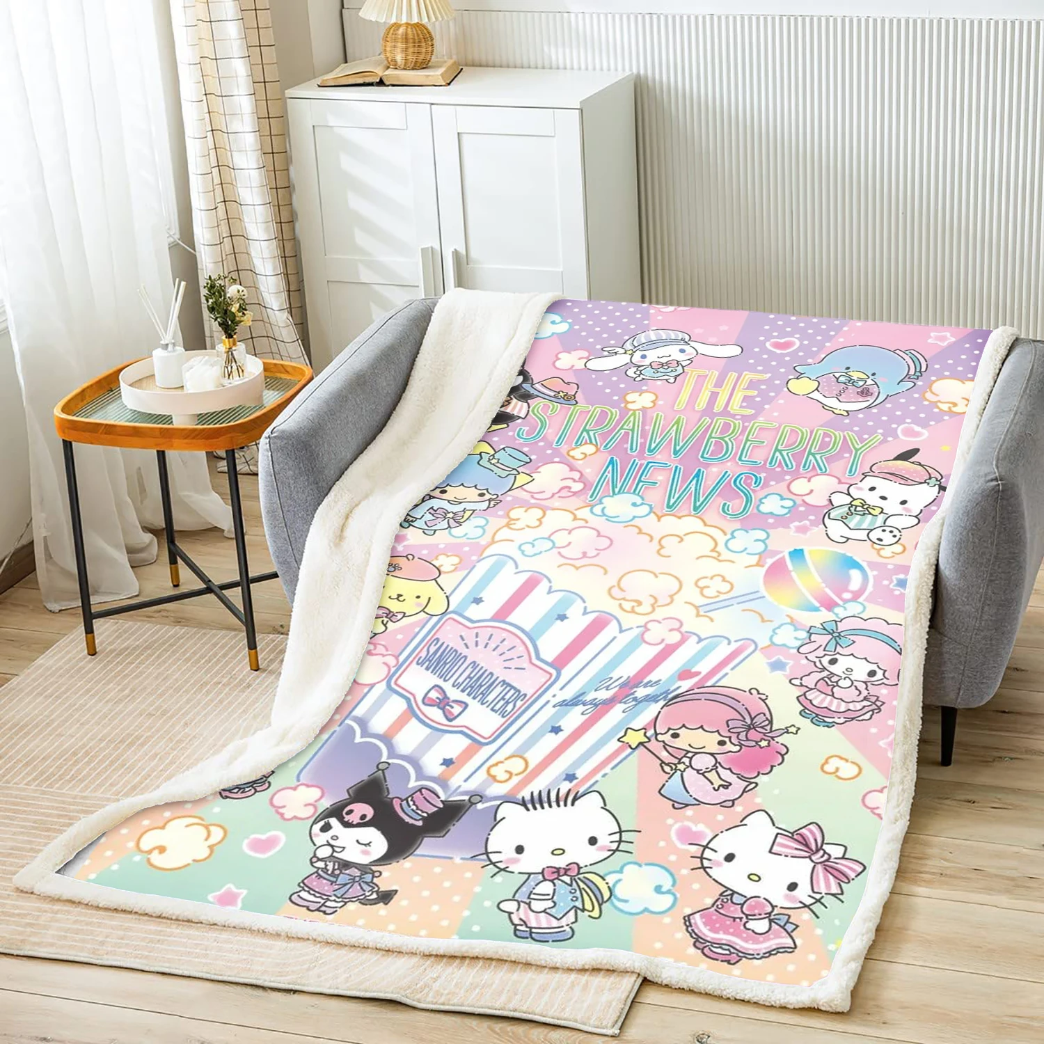 

Sanrio Series Anime Blanket For Winter Furry Microfiber Fabric Home Travel Airplane Bed Blankets And Throws Luxury