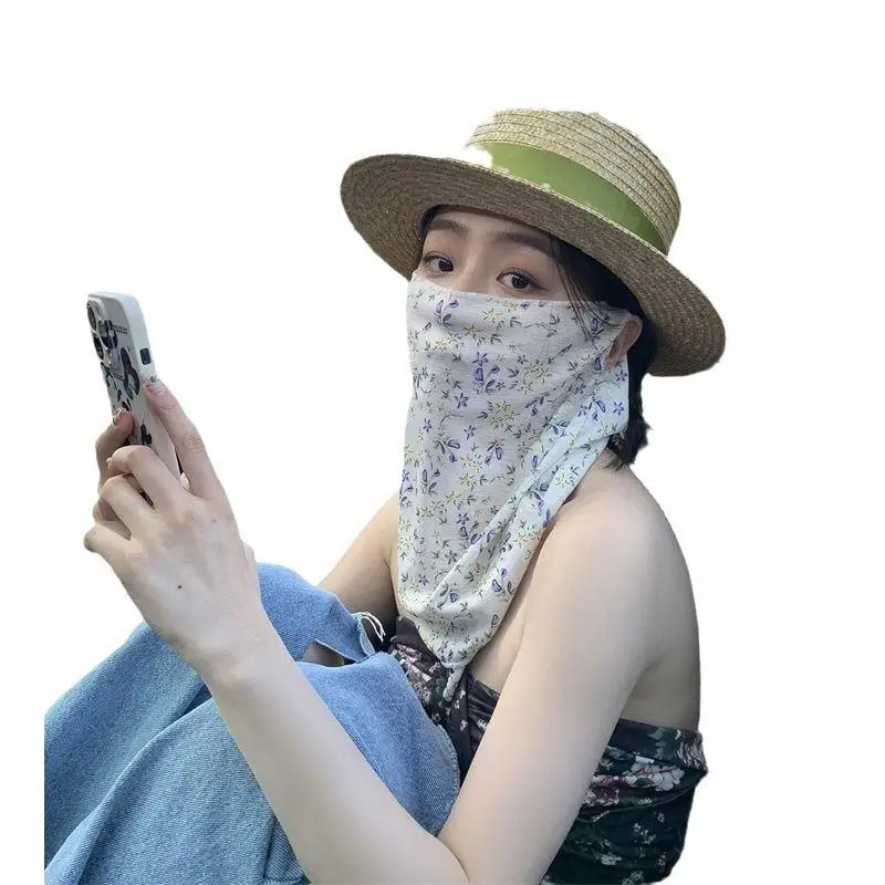Máscara de protección solar de cara completa con flores de verano, velo de protección ultravioleta fino para mujer, cubierta para el cuello, pañuelo para la cabeza