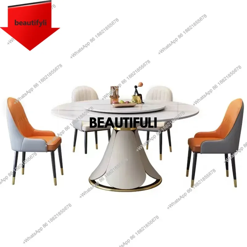 

X188 комбинация обеденного стола и стула из каменной плиты. Современный простой круглый обеденный стол для небольшой квартиры и ресторана.