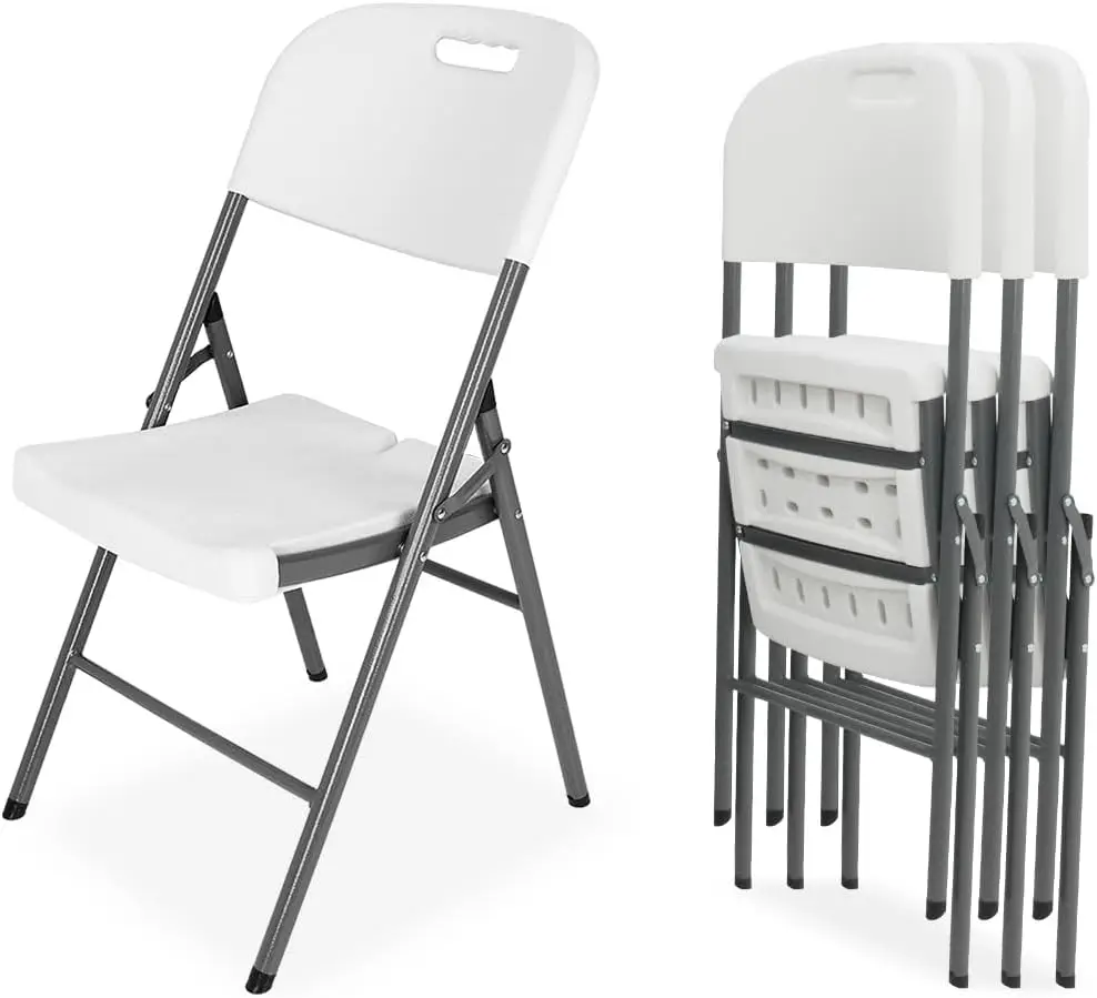 Folding Plastic Chair 4 Pack, Foldable White Chairs for Garden, Party, Events, Office, Weddings, Picnic, Indoor Outdoor Portable