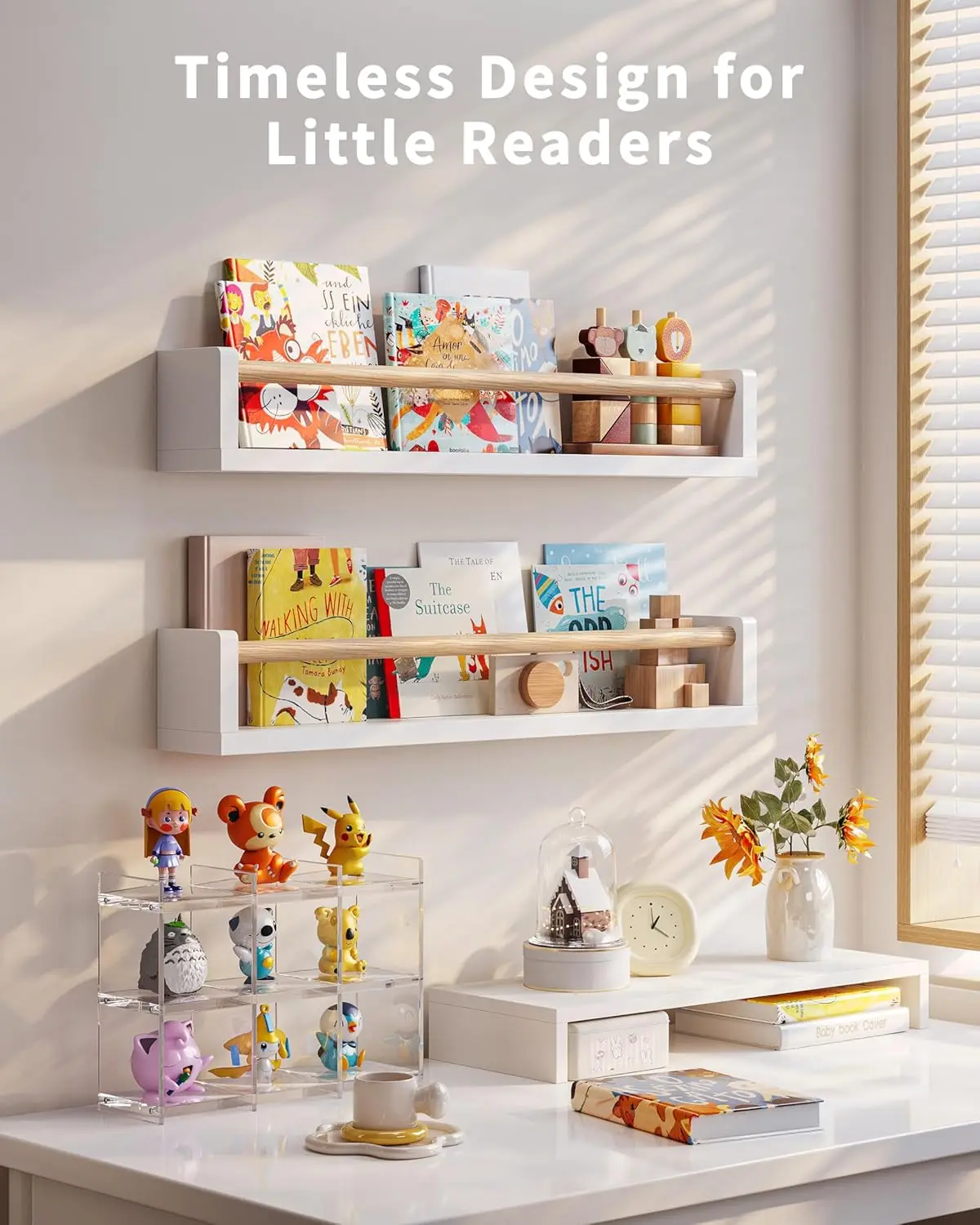 أرفف حائط للأطفال مكونة من 4 أرفف للحضانة وغرفة النوم وغرفة اللعب - تخزين قوي للكتب العائمة #4