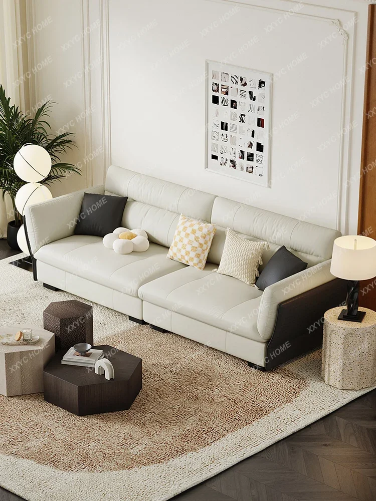 Cat Scratch Leather Sofa Living Room Large and Small Apartment Type Light Luxury Modern Four-Seat Straight Row Leather Sofa