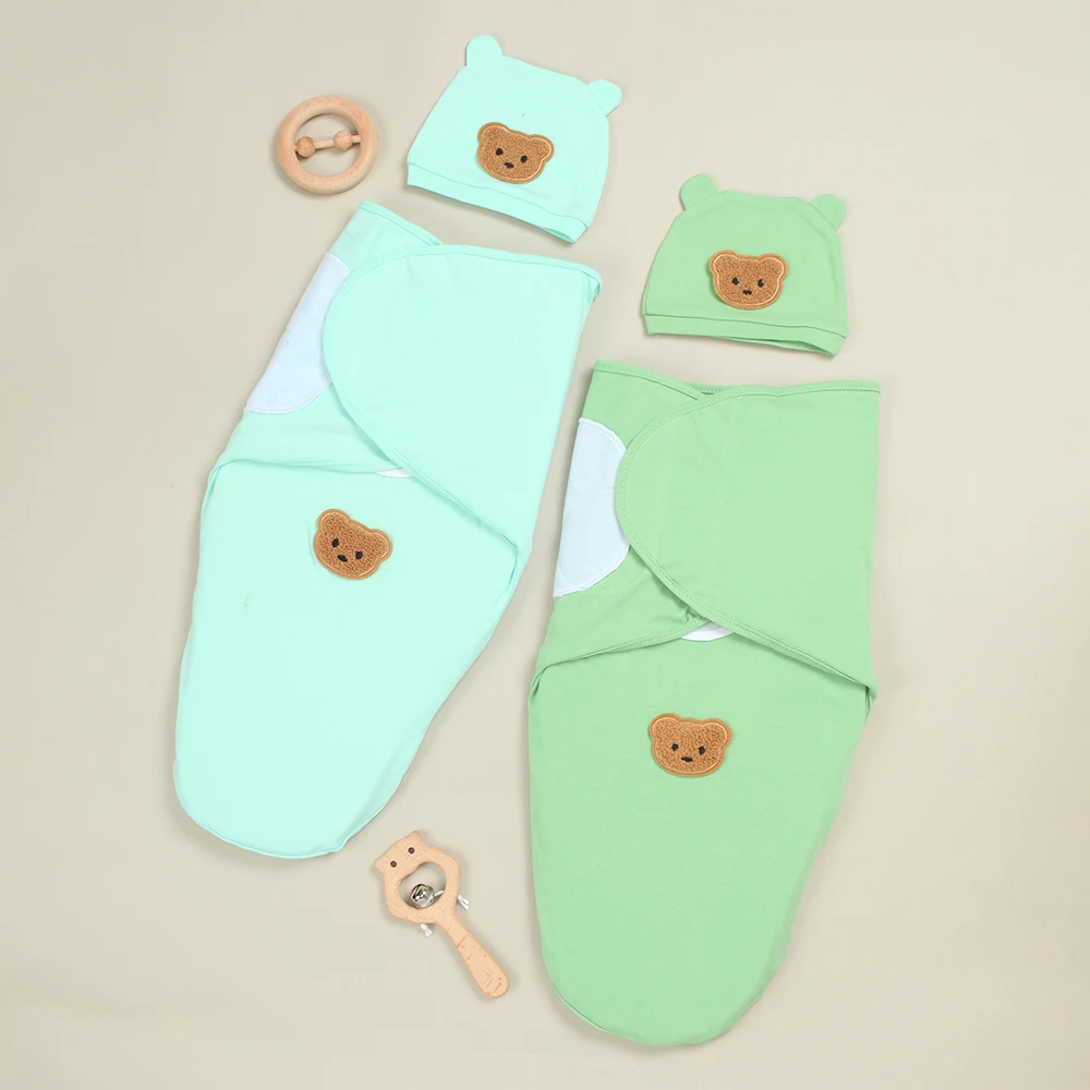 

2 шт. пеленок-коконов и шапочек для младенцев, однотонные мягкие хлопковые пеленки для новорожденных 0-3 месяцев, спальные мешки-коконы для малышей