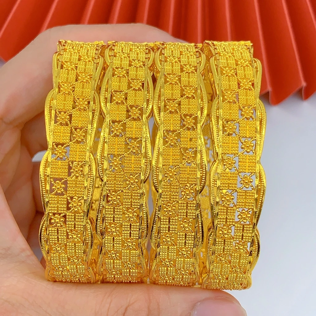 Arabic 24k Gold Color Bangles for Women Indian Bride Wedding Ethiopian Bracelet Africa Bangle Jewelry Charm Bracelet Jewelry