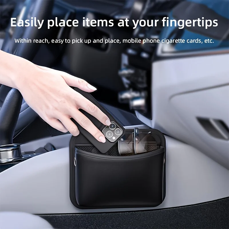 Bolsa de almacenamiento para automóvil - Velcro universal, impermeable, se adapta a la consola, sin daños a pintar, negro - Ideal para organización de automóviles y fácil
