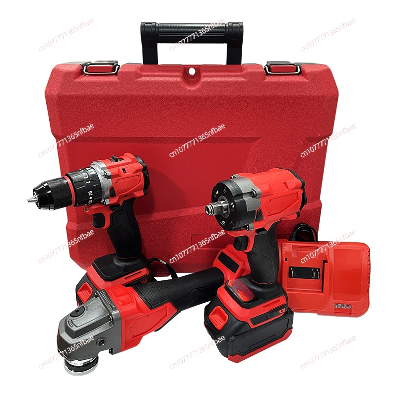 

Professional Electric Tool Three Piece Set, Lithium Battery Brushless Drill, Wrench, Angle Grinder, Complete Set of Accessories