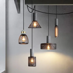 Industrial Loft Cement Pendant Lamps for Restaurant Wrought Iron Lampshade E27 led Vintage Haning Suspension Lights Dining Room