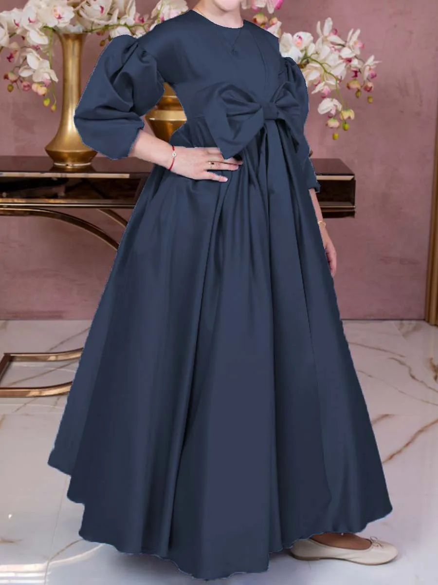 فساتين أنيقة لفتاة الزهور مطوي من الساتان لحفلات الزفاف للفتيات بأكمام بالونية فستان وصيفة العروس صغير بفيونكة فائقة للحفلات