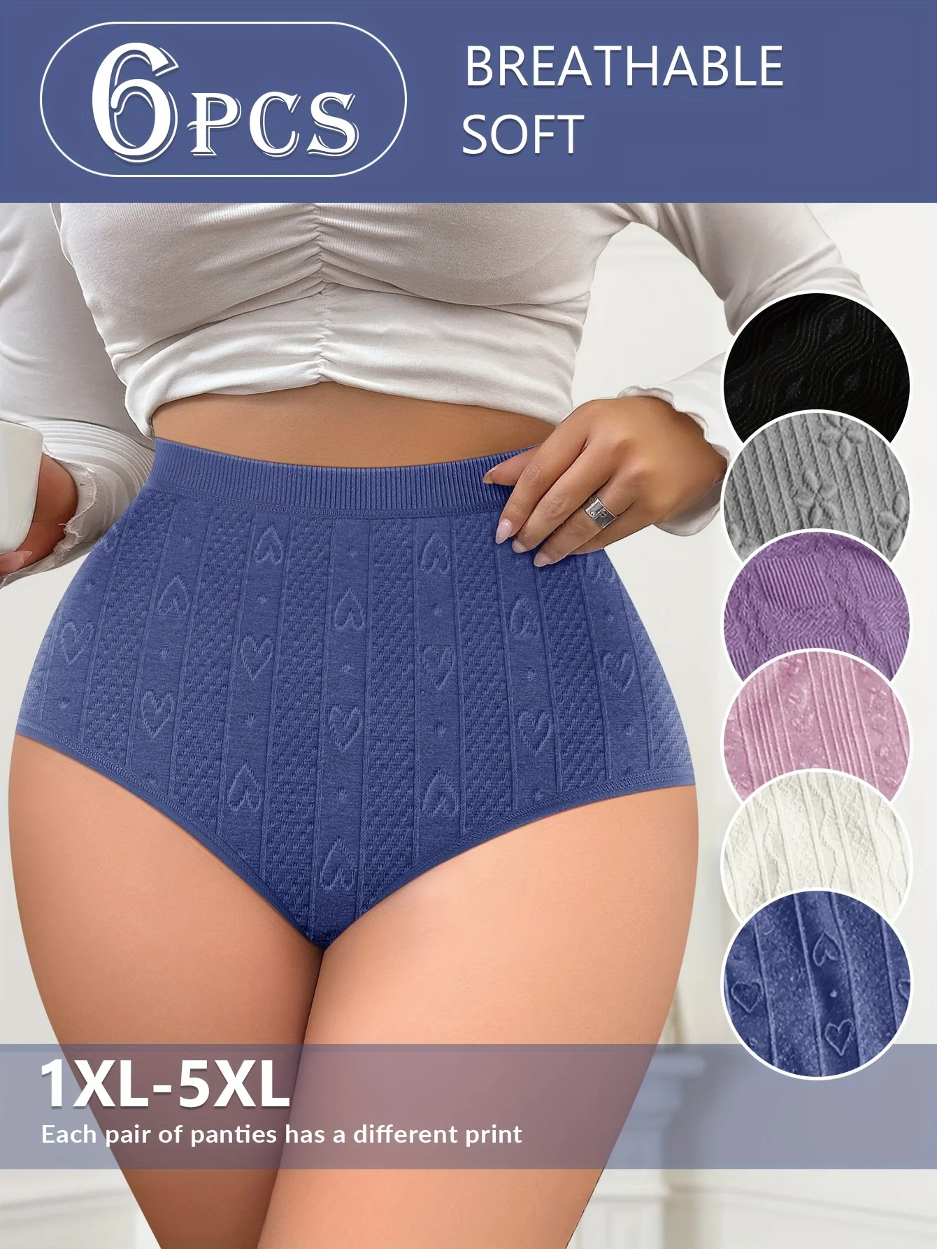 

6 Pack of High Waisted Underwear, Large Size Underwear, Women's Underwear, Tummy Control, Butt Lift, Soft and Breathable