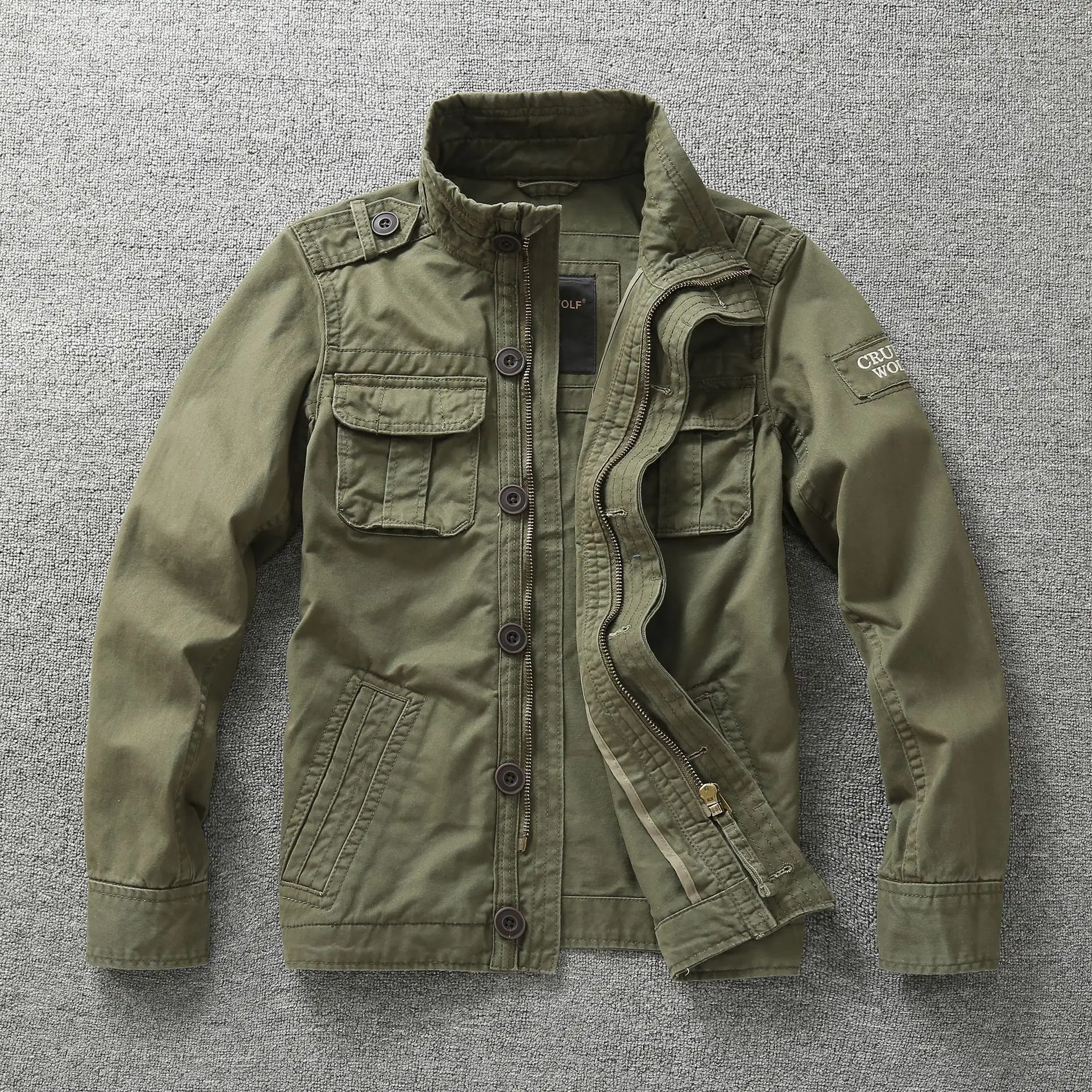 Jaket Denim pria, jaket Denim Retro kargo berkerudung luar ruang Multi saku Camo atasan Lapangan kasual mode mendaki mantel seragam