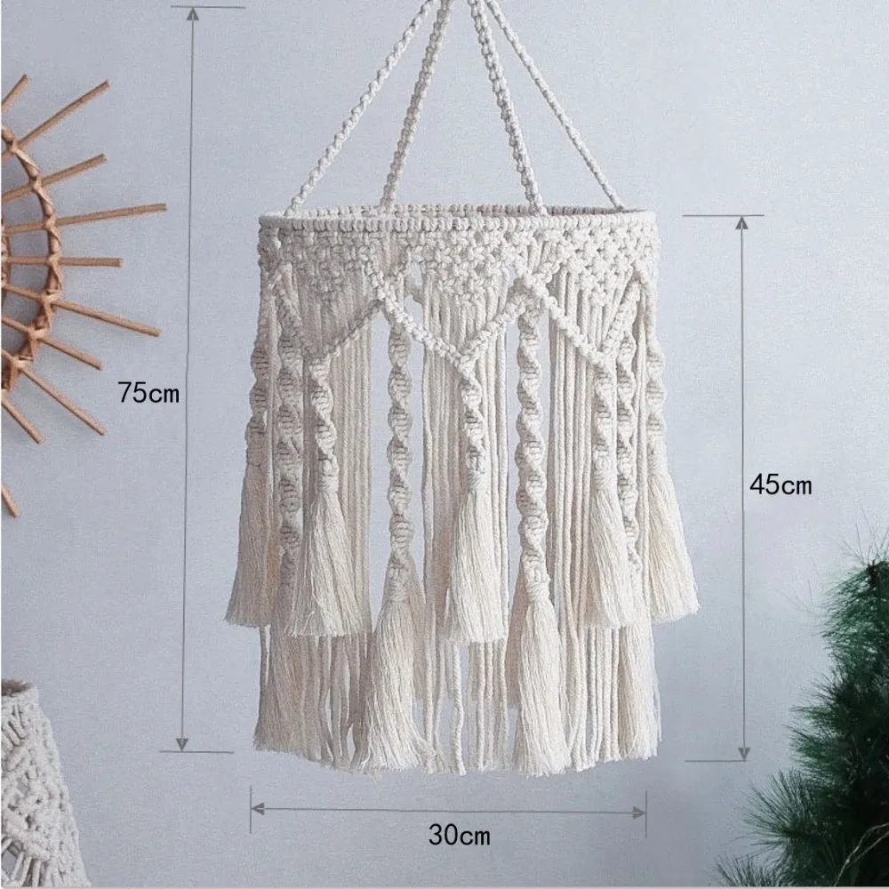 Handwoven Bohemian Tassel Lampshade Hanging Textured Weave Woven Tapestry Lampshade Vintage Look Nordic Design
