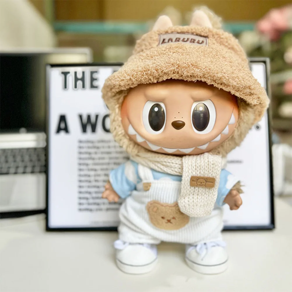 38cm 라부부 엑소 케이팝 미니 인형 옷, 귀여운 한국 아이돌 의상 세트, 스트랩 액세서리가 있는 흰 구름 셔츠