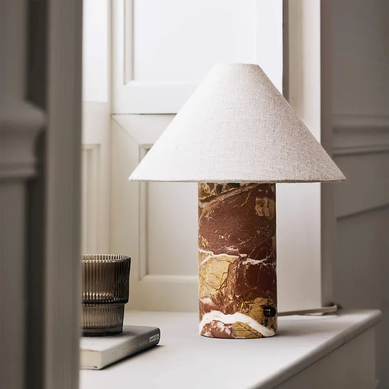 French light luxury natural marble desk lamp, home villa hotel living room study decorative desk lamp