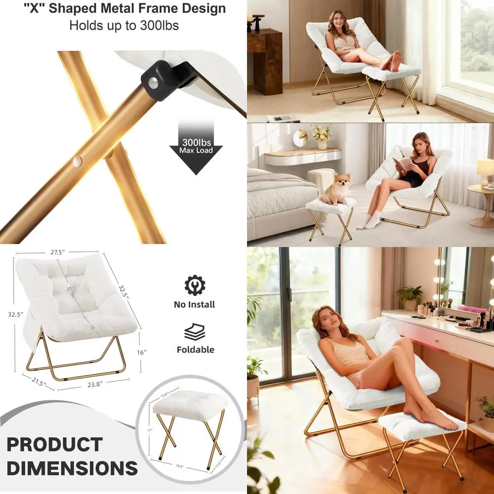 

X-Large Османское белое кресло для чтения из искусственного меха для взрослых - складное кресло для отдыха в гостиной