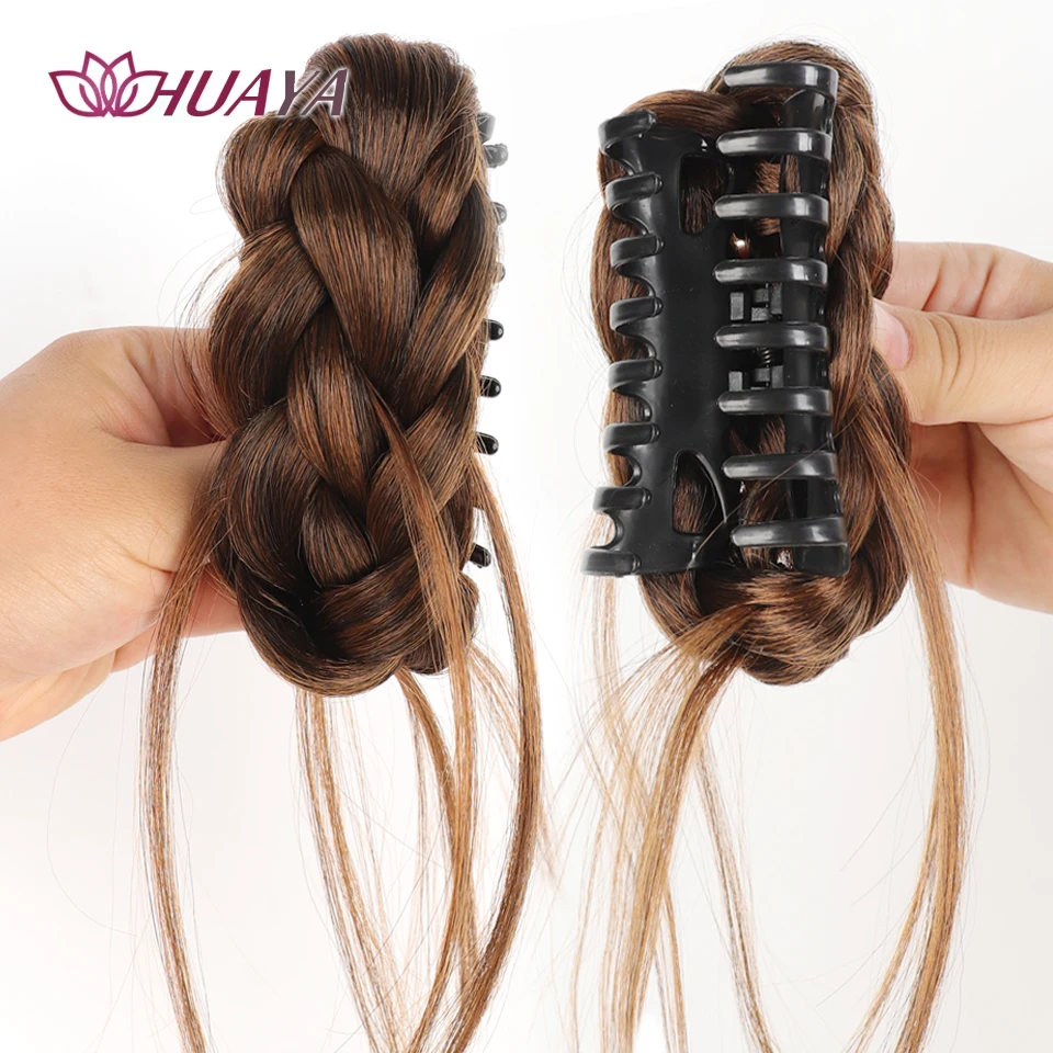 كعكة الشعر الاصطناعية مخلب مع شرابة شعر مستعار رقيق طبيعي مشبك شعر أسود براون كعكة رئيس شعر مستعار المرأة