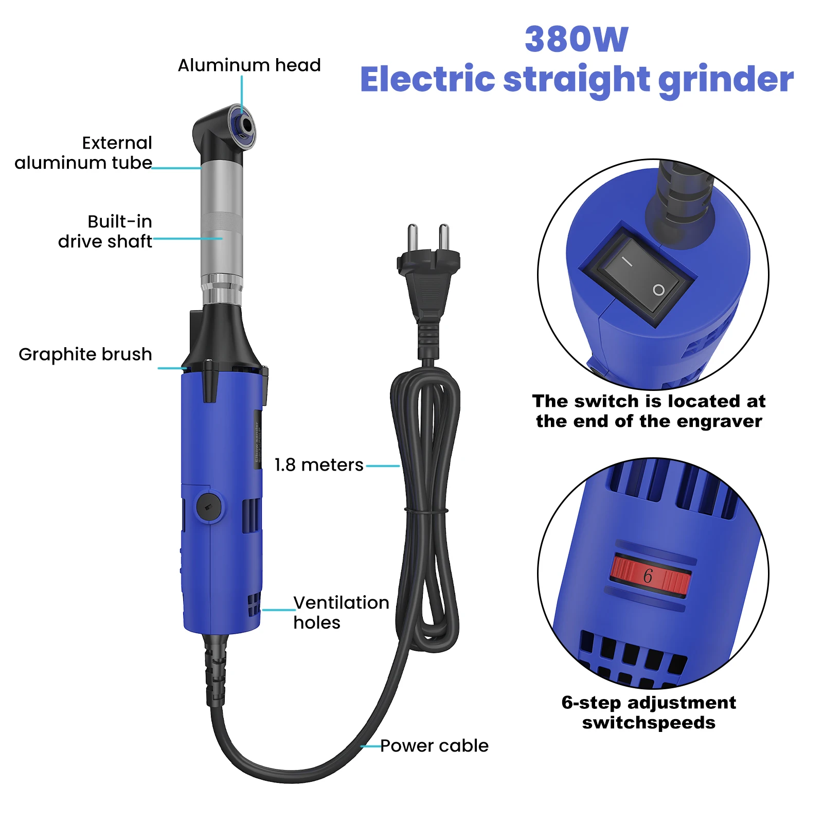 Keramikfliesen-Schönheitsnähwerkzeug 500W Elektrischer Geradschleifer 6 Variable Geschwindigkeiten Reinigungsmaschine Schleifer Polierer