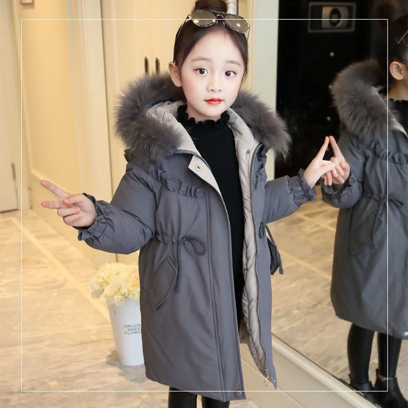 4-13 Year Teen Girls Jacket Autumn Winter Keep Warm Kids Windbreaker Jacket For Girls Fashion Hooded Long Coat Children Clothing