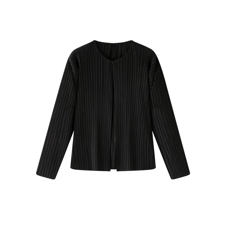 Miyake Pleated New 2025 Cardigan Top for Autumn Thin Style, Paired with Sun Protection Jacket, Small Shawl, Short Pleated Jacket