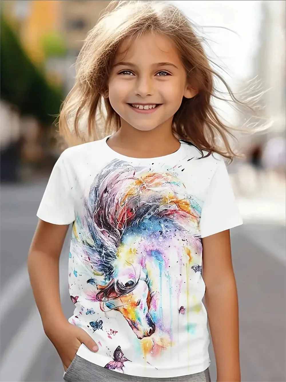 Girls' T-Shirts Summer 3d Print Fashion Short Sleeved Tops Casual T-Shirts Girls' Clothing Children T-Shirts Children's Clothing