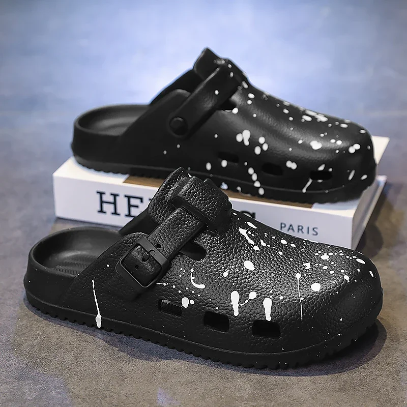 

Fashion Breathable Men Slippers Outdoor beach Sandals Comfortable Non-slip Man Half Shoes Summer Garden Shoes Flat Casual Shoes