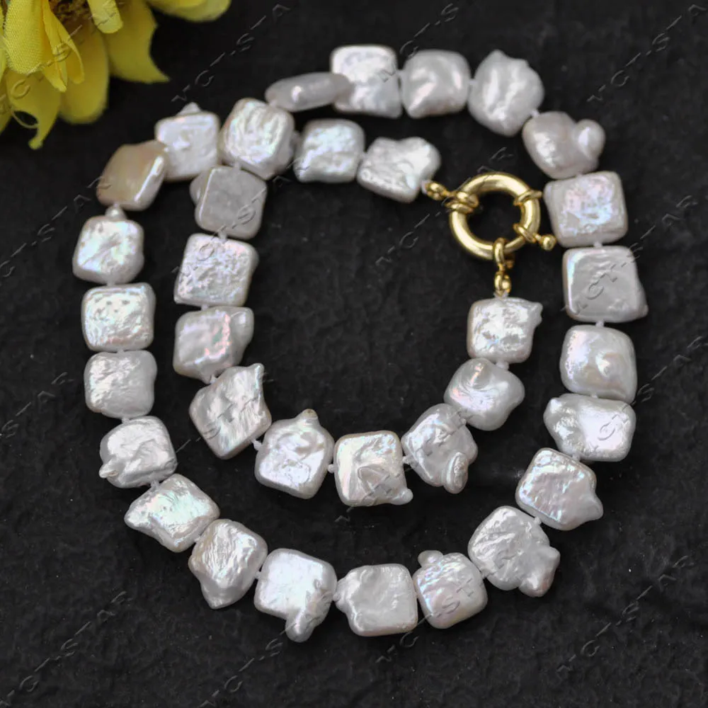 

MCT·STAR 17'' 12mm White Square Coin Freshwater Pearl Necklace Custom Jewelry（Z14001 ）