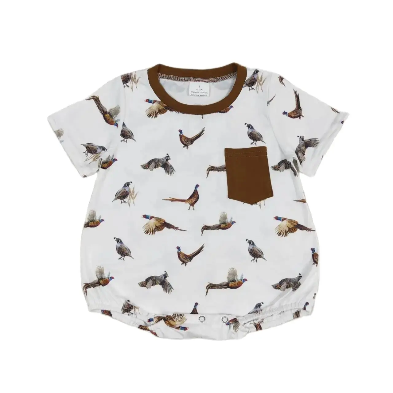 

SR1658 Good Quality Baby Boy Clothes Short Sleeves Top Bird Bird Brown Print With Jumpsuit Children Clothes