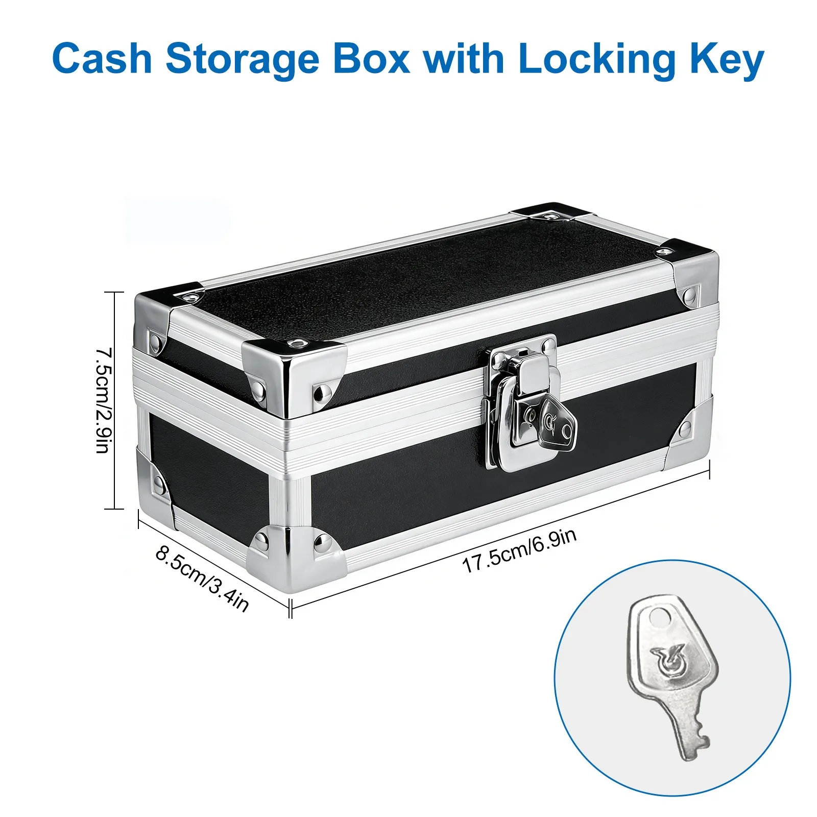 Lockable Cash Storage Box Aluminum Alloy Money Organizer Safe Key Jewelry Case