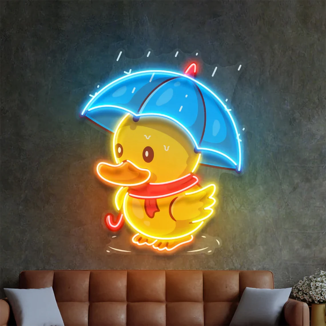 Duck Walking Under Rain Neon Sign UV Print Duck Pop Art Hanging Home Bedroom Wall Decor Child Room Decor