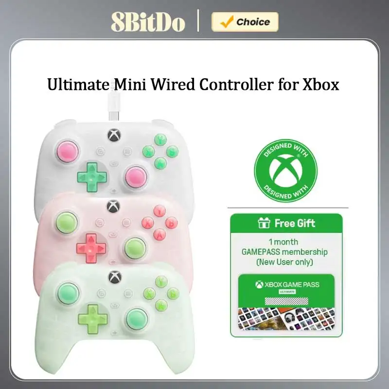 وحدة تحكم سلكية صغيرة 8BitDo Ultimate، لوحة ألعاب USB مع عصا تحكم تأثير قاعة تمرير الألعاب لسلسلة Xbox S/X، Xbox One، Windows 10/11