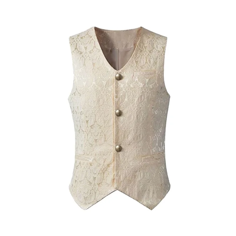 Men s Gothic Vests Vintage Medieval Jacquard Casual Tuxedo Waistcoat Formal Dress Suit Vest for Office Workwear