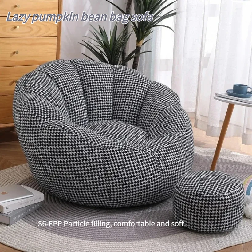 Lazy Sofa Pumpkin Bean Bag Single Sofa Medium S6-EPP Particle Fill Family Living Room Balcony Sofa Chair Foot Throw Pillow Set