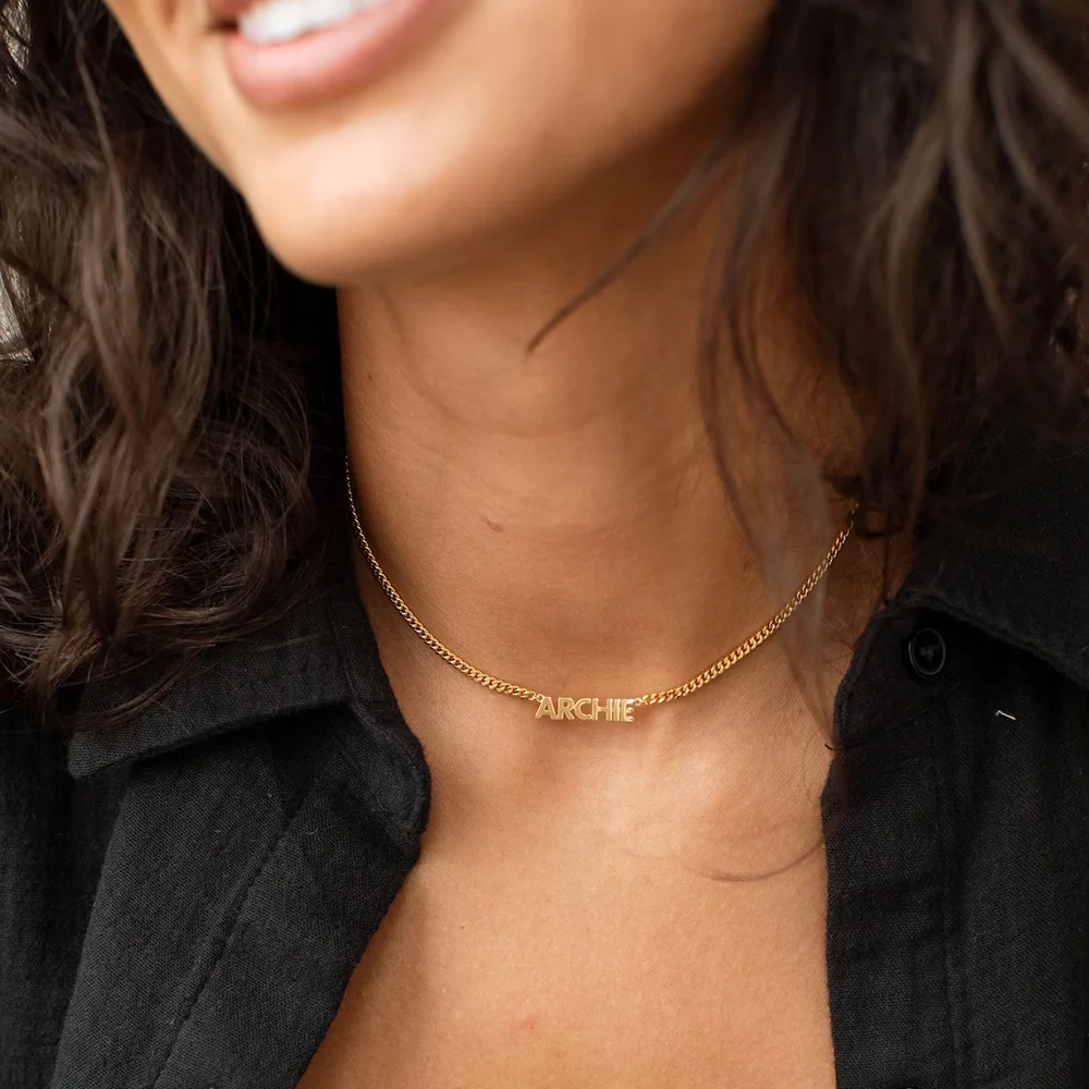 Personalized Bold Capital Name Neck Chain Stainless Steel Custom Block Alphabet Minimalist Stackable Collar Jewelry For Ladies