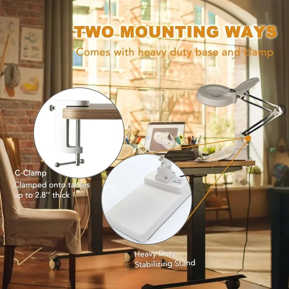 Illuminated 5 Desk Lamp Magnifier with Stand for Reading, Crafting, and Detail Work
