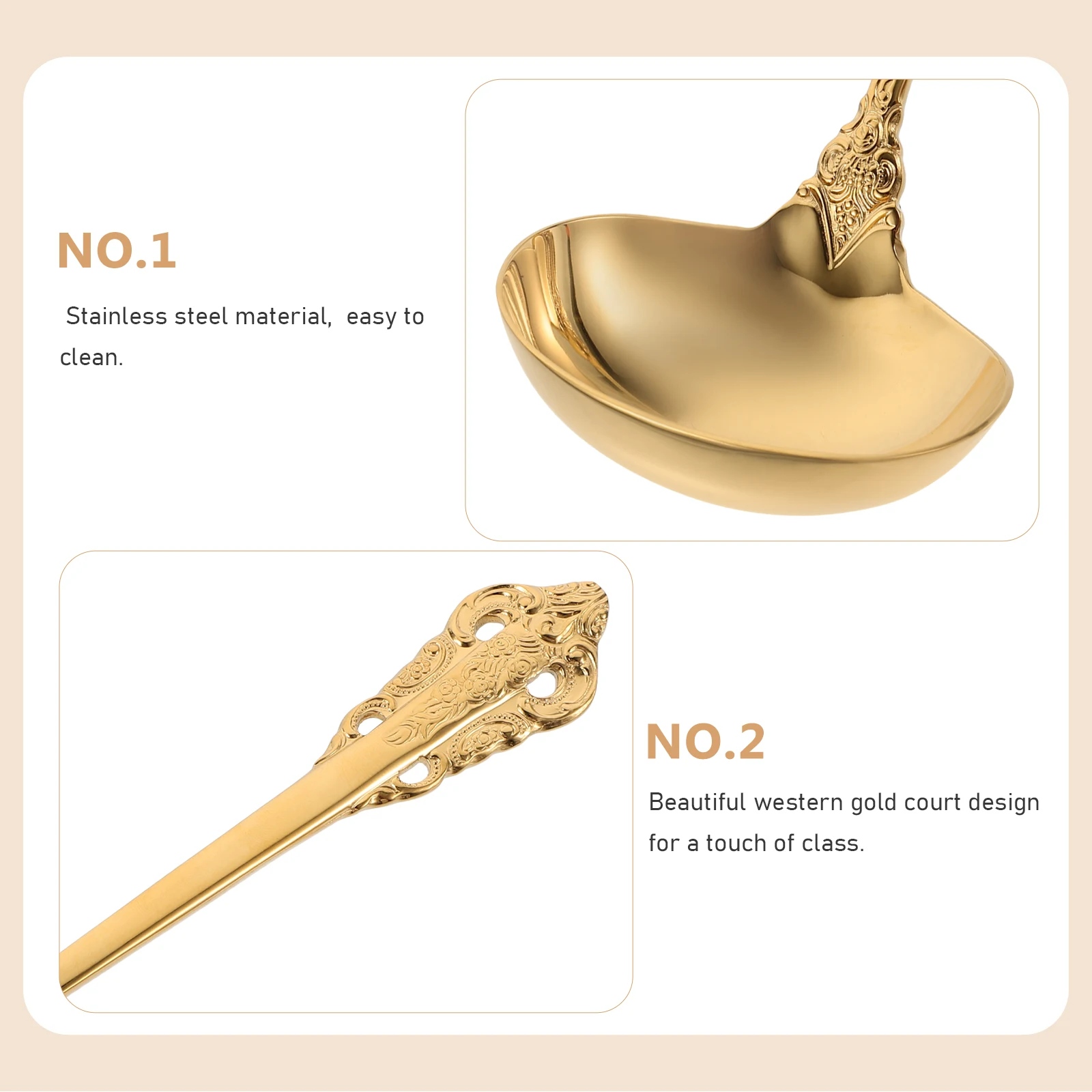 

Gold Stainless Steel Large Serving Ladle Rust Resistant Kitchen Spoon Multi Function Cooking Tool Ladle