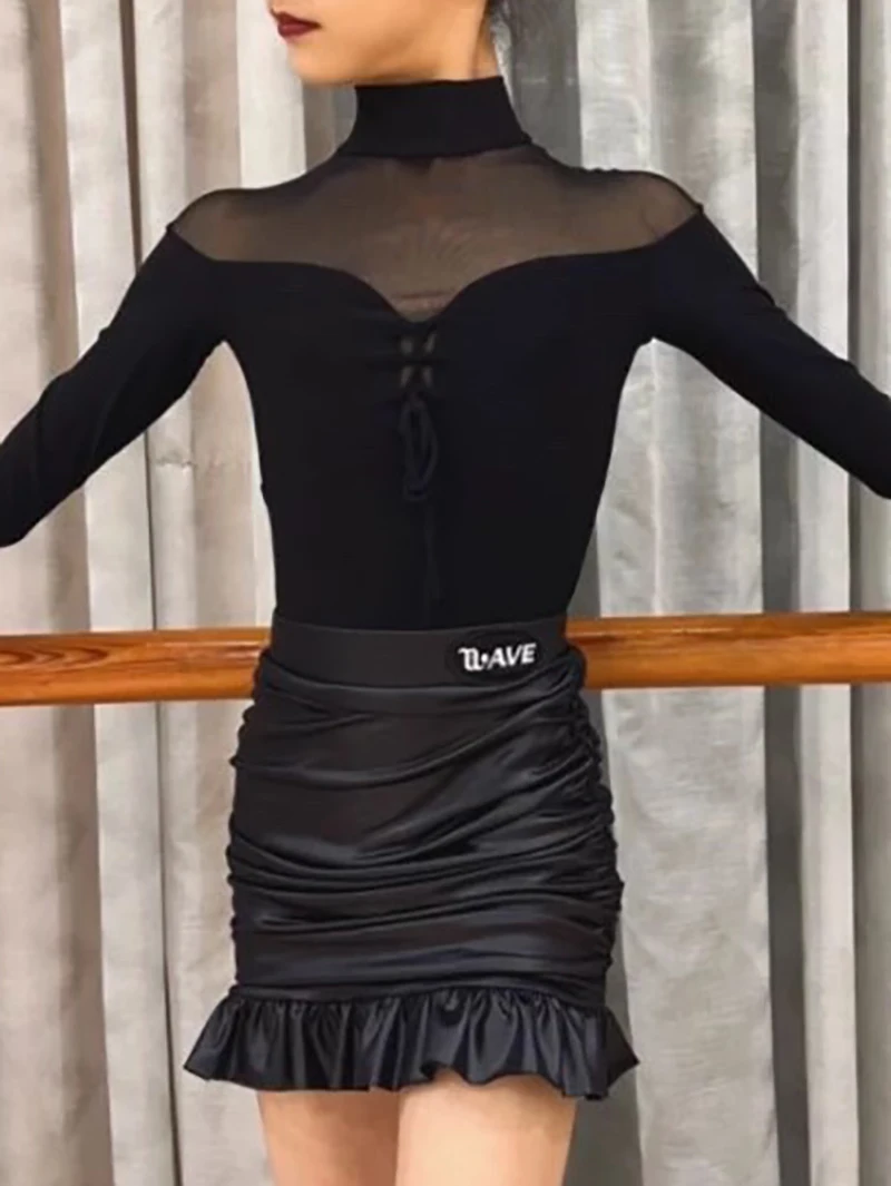 

Kids Girls Latin Dance Uniform Long Sleeve Mesh Competition Dress Grading Split Suit Women Ballroom Dancewear Costume