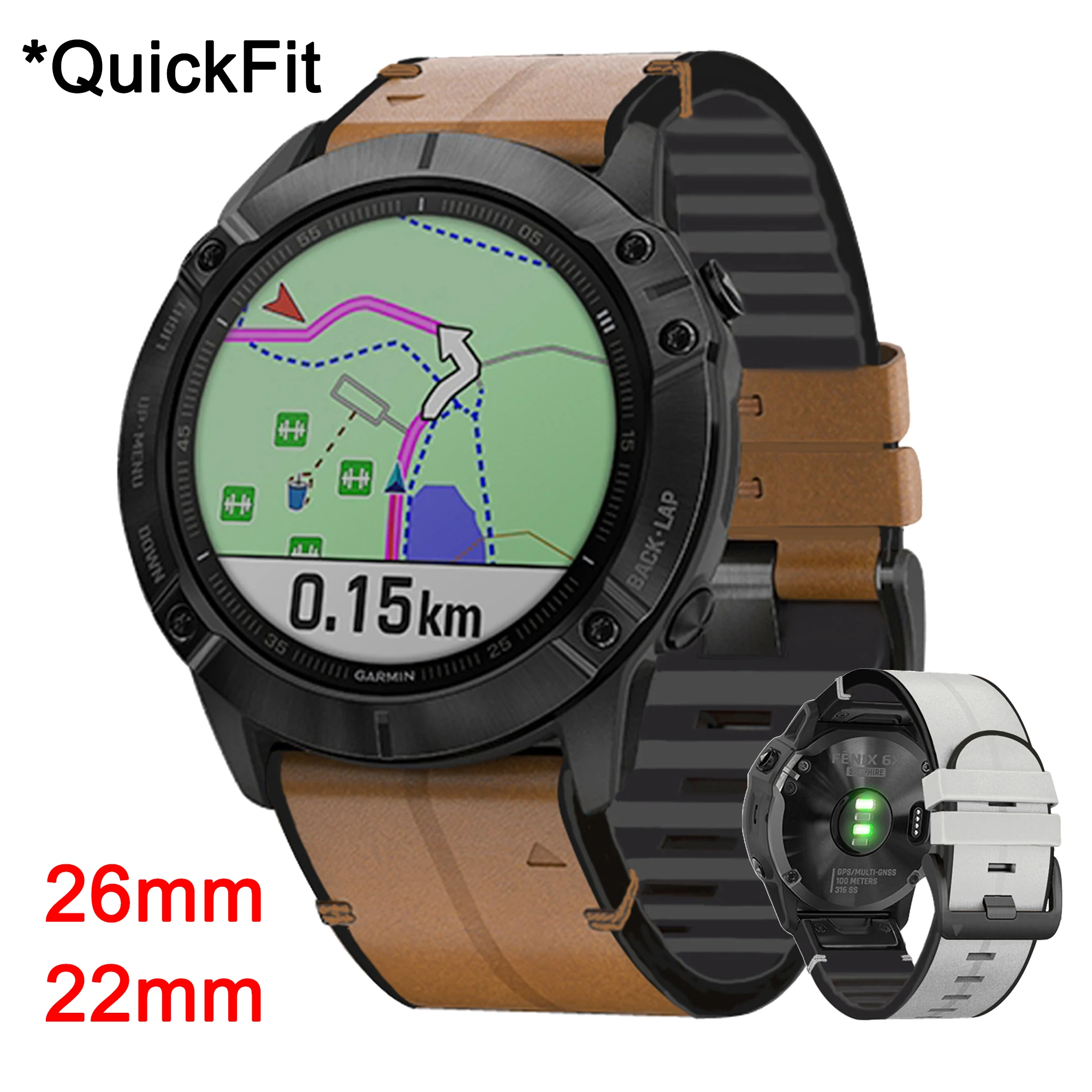 

QuickFit 22 26mm Strap For Garmin Epix Gen 2 Leather+Silicone Band Fenix 8 E 7 7XPro 47mm 51mm 5X 6X 6 Enduro Bracelet Watchband