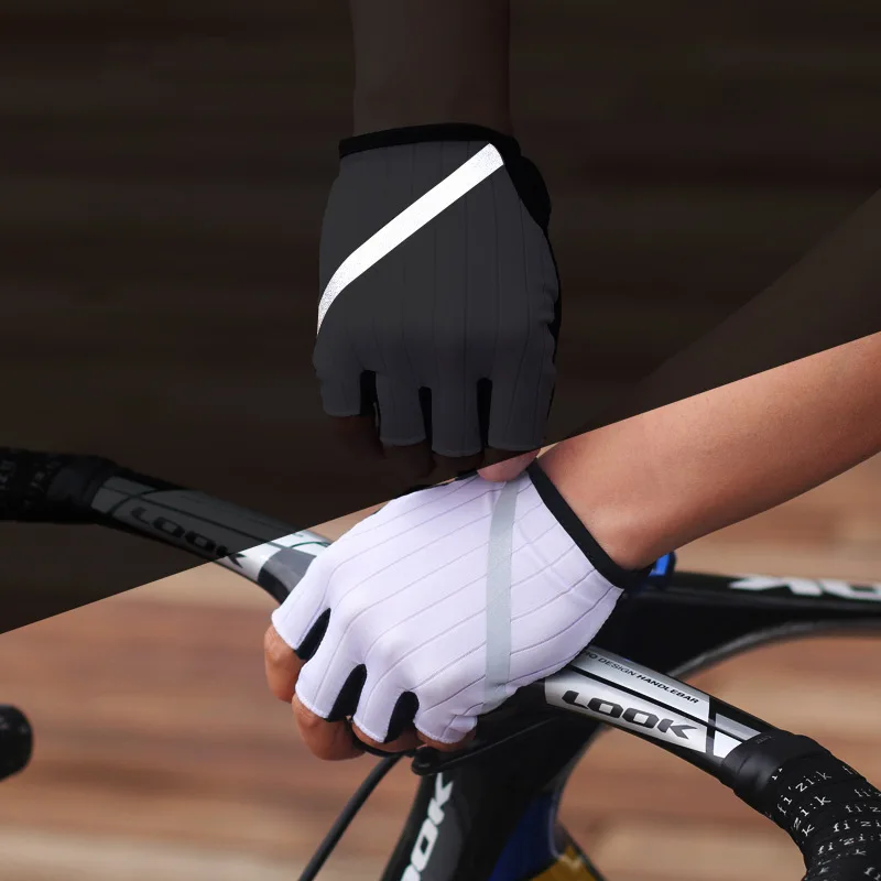 Guantes reflectantes de medio dedo para montar en bicicleta, guantes de equipo DH transpirables con absorción de impacto para verano y exteriores