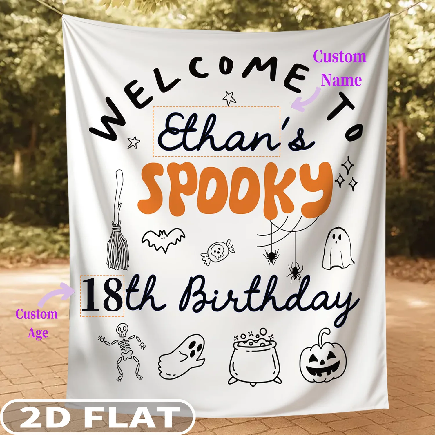

Custom 1pc Halloween Birthday banner, Personalize Halloween Birthday Party Banner with Your Name and Age, Halloween Wall Hanging