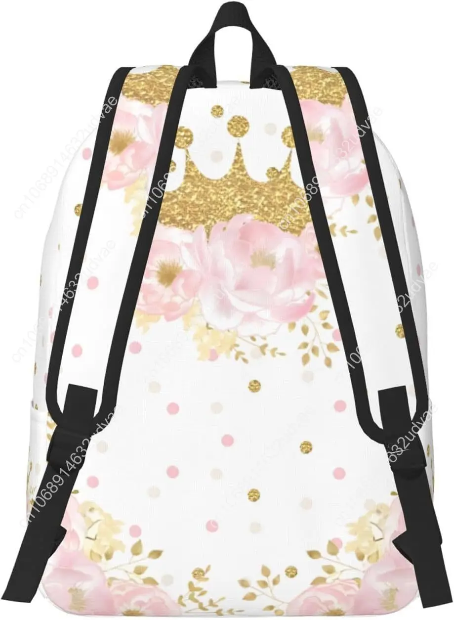 Crown Personalized Backpack for Girls Boys, Customized with Name and Flowers, 15