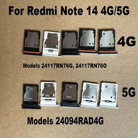 New For Xiaomi Redmi Note 14 4G 5G Sim Card Tray Slot Holder Socket Adapter Connector Repair Parts Replacement