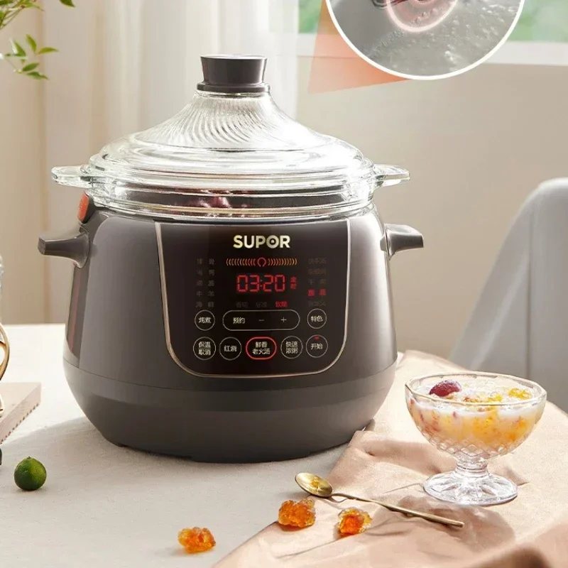 Multi-Function Soup Pot Glass Slow Cooker Reservation Automatic Electric Stewpot Far Infrared Heating Household Saucepan