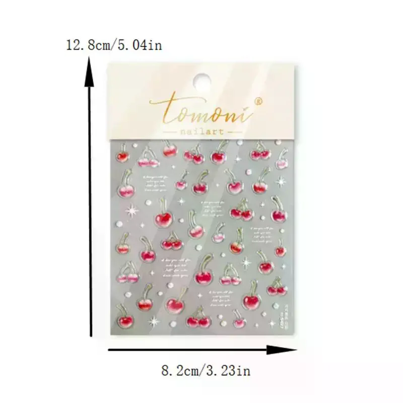 Doce geléia vermelho cereja arte do prego adesivo em relevo menina feminino auto adesivo adesivo de unhas ano novo natal manicure decalques presente