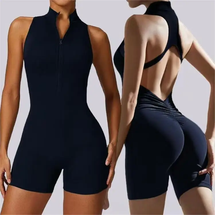 High Stretch Zip Up Jumpsuit for Women, Nude Feel One Piece Yoga Outfit, Tight Slim Fit Bodysuit Gym Workout Sportswear