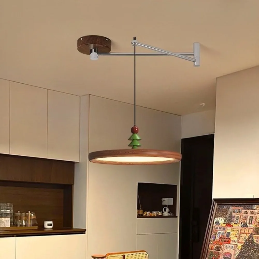 Restaurant Pendant Light Christmas Tree Creative Middle Walnut Color Circular Dining Table Dining Room Bar Lighting