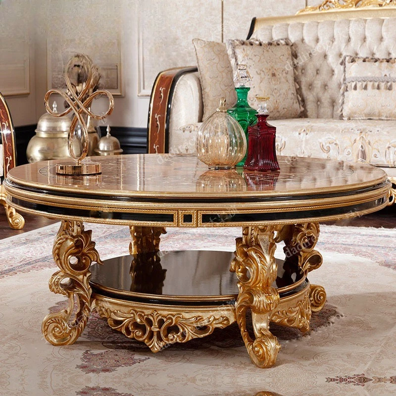 European mahogany carved round coffee table French villa living room side few veneer parquet large apartment small tea table