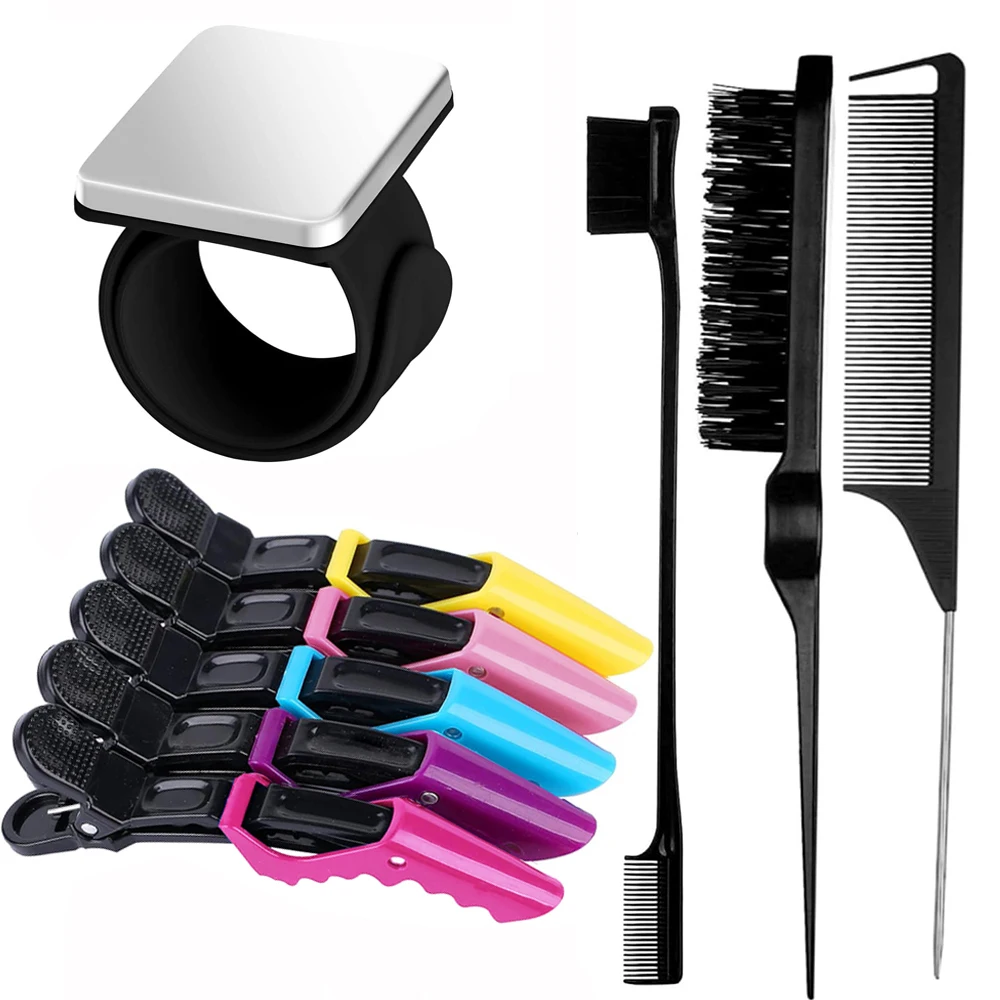 Hair Styling Tools Magnetic Gel & Silicone Wristband for Braiders, Black Wrist Strap, With 3 Rat Tail Combs and 6P Clips